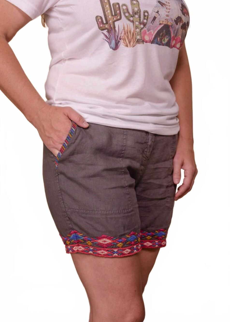 NEW JOHNNY WAS etienne linen shorts in grey